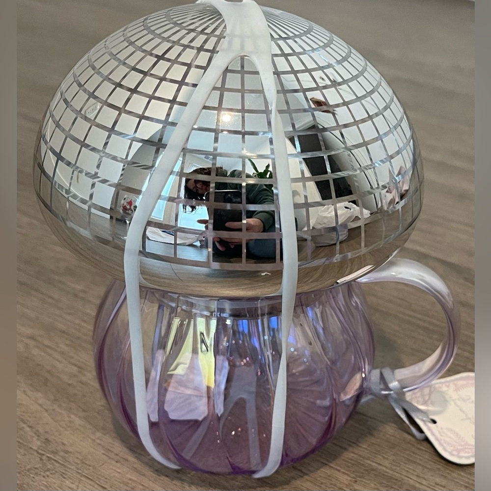 Enchanted Forest Retro Mushroom Glass Mug w/Lid Purple Silver Disco Irridesent